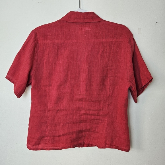 FLAX 2 Piece Set Linen Top & Wide Leg Crop Pants Red Womens Small Boho Lagenlook - Picture 2 of 13